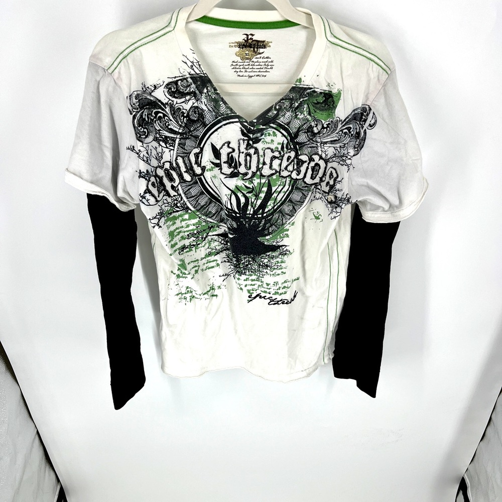 Epic Threads XL cotton layered long sleeve t shirt top v neck y2k embroidered